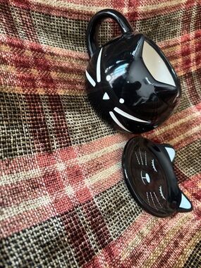 Black Cat Ceramic Mug with Trinket Tray/Coaster- Cute Kitty Coffee Cup